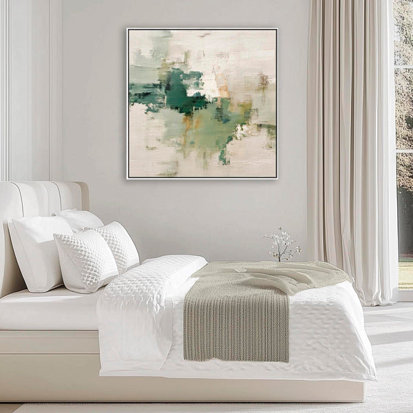 Sage Green White Abstract Framed Contemporary Art Print