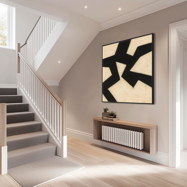 Beige Black Abstract Artwork Canvas Framed - Neutral Pathways