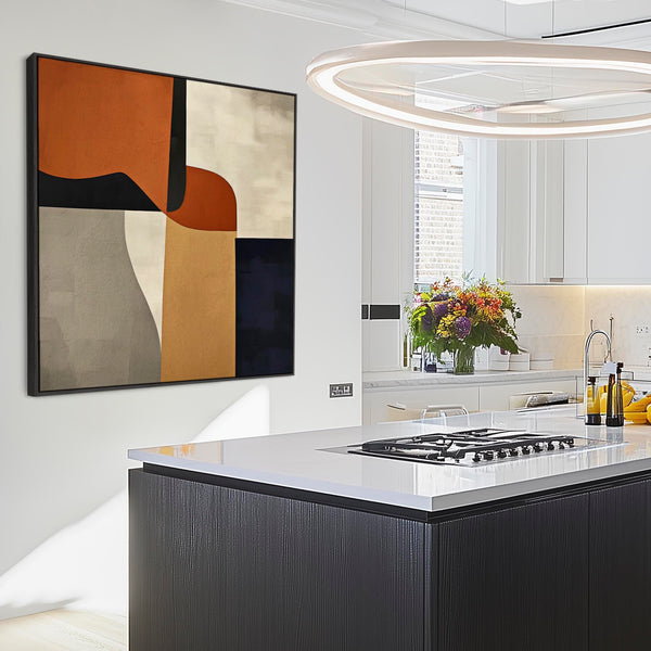 Large Orange Rust Mid Century Abstract Framed Artwork Canvas