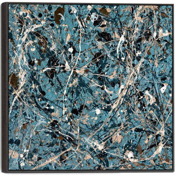 Large Square Teal Cream Abstract Framed Wall Canvas - Elation
