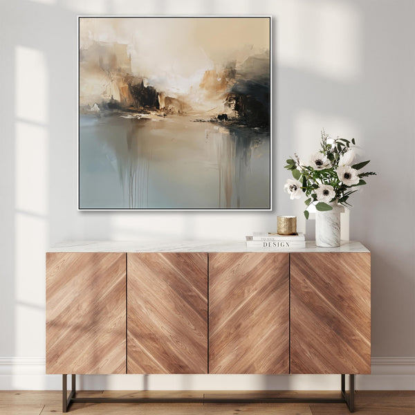 Square Framed Canvas Picture - Teal Orange Abstract - Dreamy