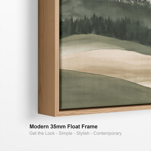 Tuscan Forest Framed Canvas Wall Art Sage Green Misty Landscape