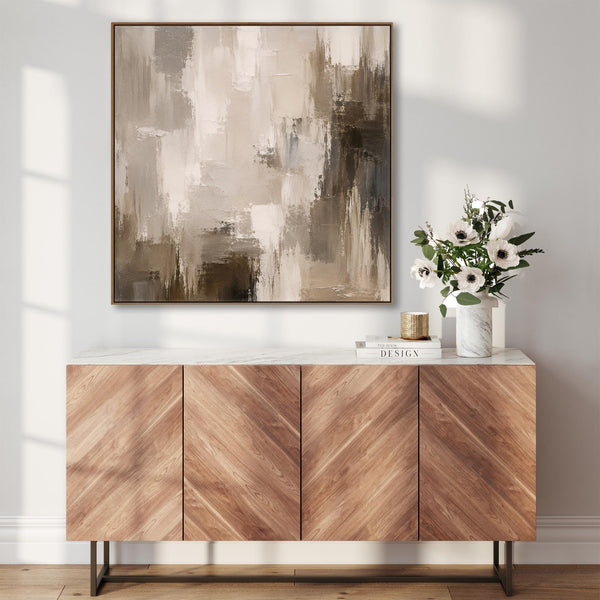 Dark Brown Cream Framed Art Print | Espresso Abstract Canvas