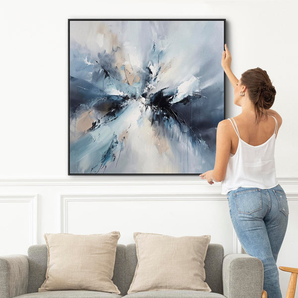 Blue White Abstract Canvas Wall Art XL - Breaking Light
