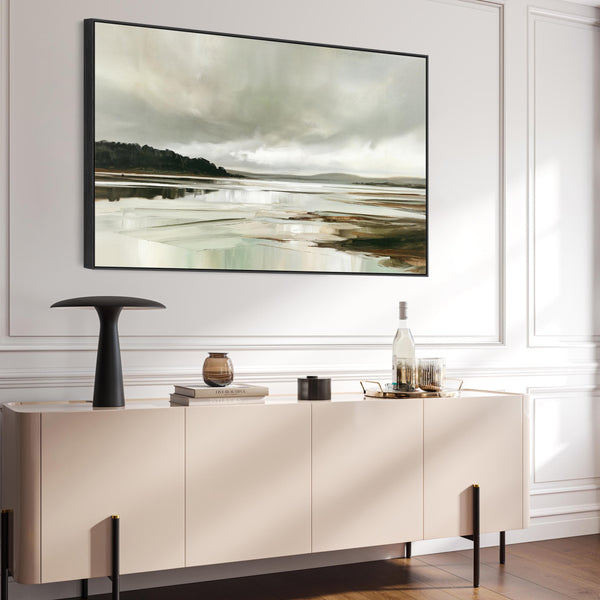 Storm Grey Cream Framed Canvas Print - Budle Tides Coastal Art