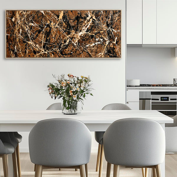 Wide Framed Bedroom over Bed Art - Brown Cream - Sweet Dreams