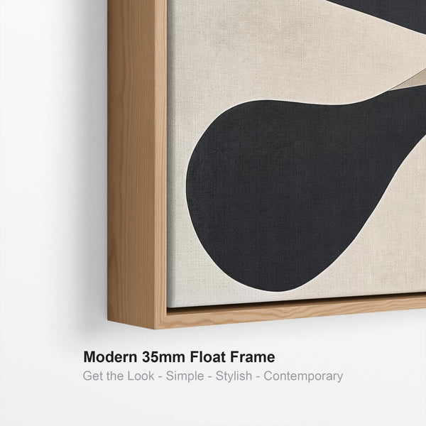 Large Hallway Beige Black Neutral Wall Art Framed - Symmetry Eclipse