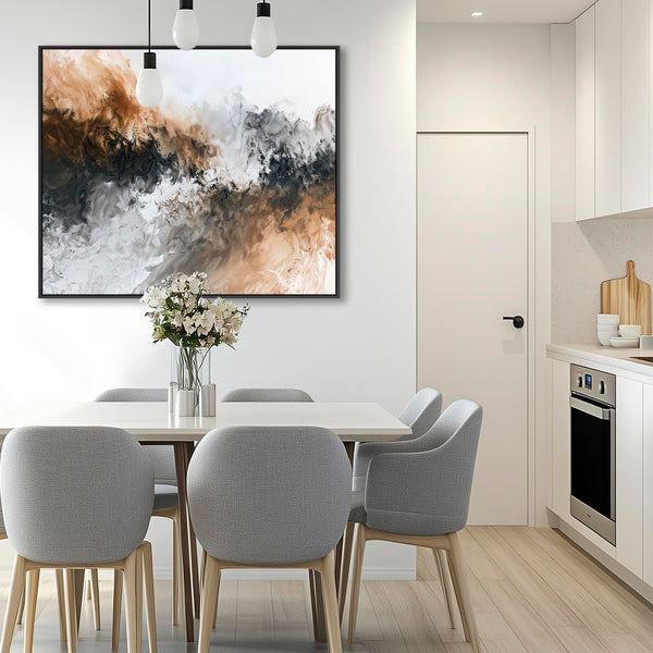 Brown Grey Abstract Wall Art - Tan Aura - Framed Artwork
