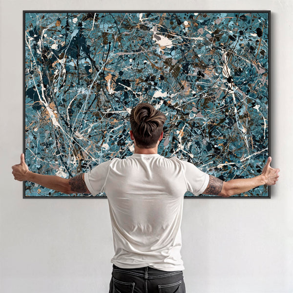 Large Teal Blue Abstract Splash Framed Wall Canvas - Ecstatic