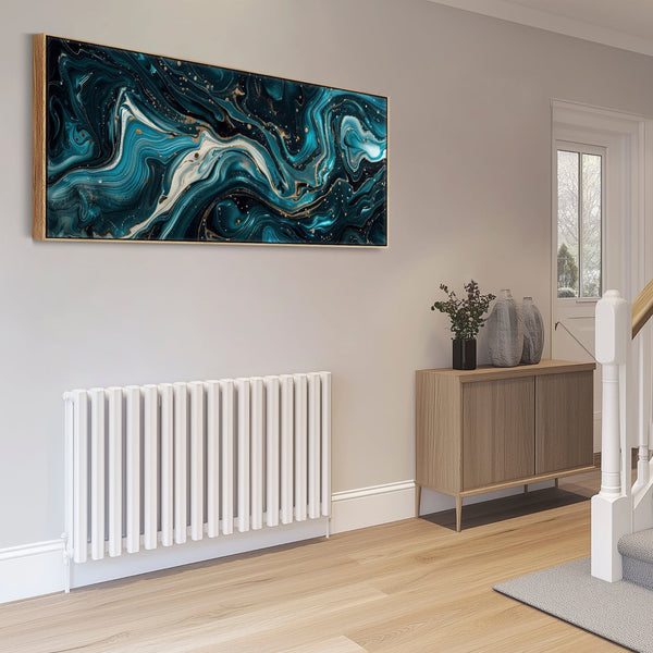 Horizontal Teal Blue Artwork Print Canvas Panoramic - Golden Streams