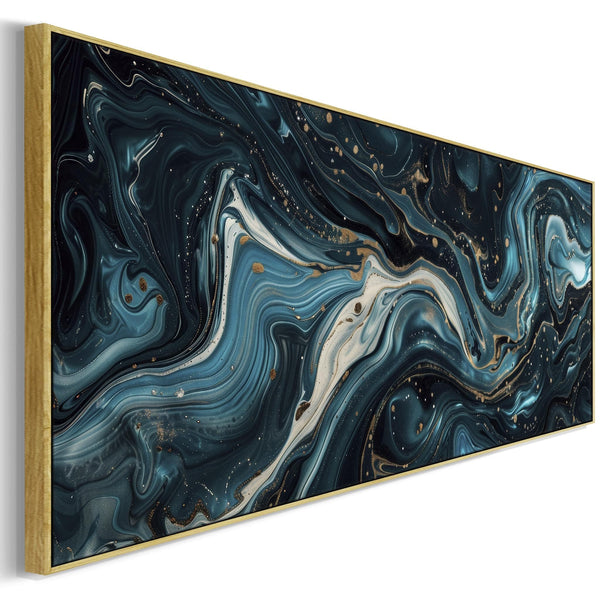 Horizontal Teal Blue Artwork Print Canvas Panoramic - Golden Streams