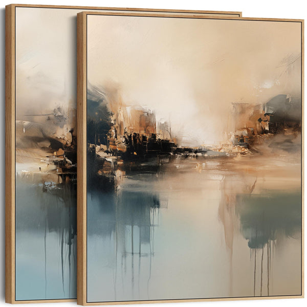 Large Teal Blue Warmth - Set of 2 Framed Abstract Canvases