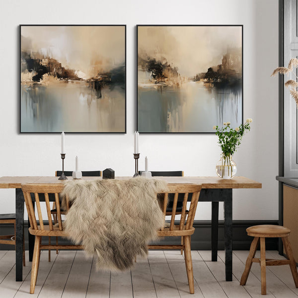 Extra Large Oversized Pair Framed Canvases Teal Dream Set of 2