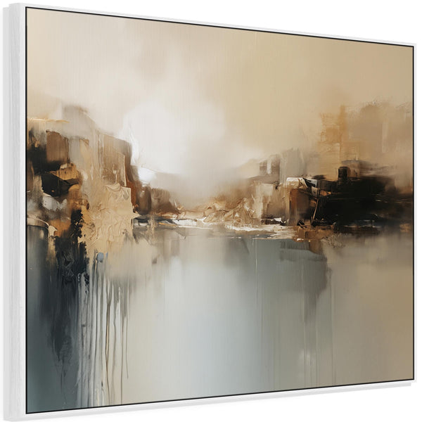 Large Teal Gold Mist Framed Abstract Canvas Art Print