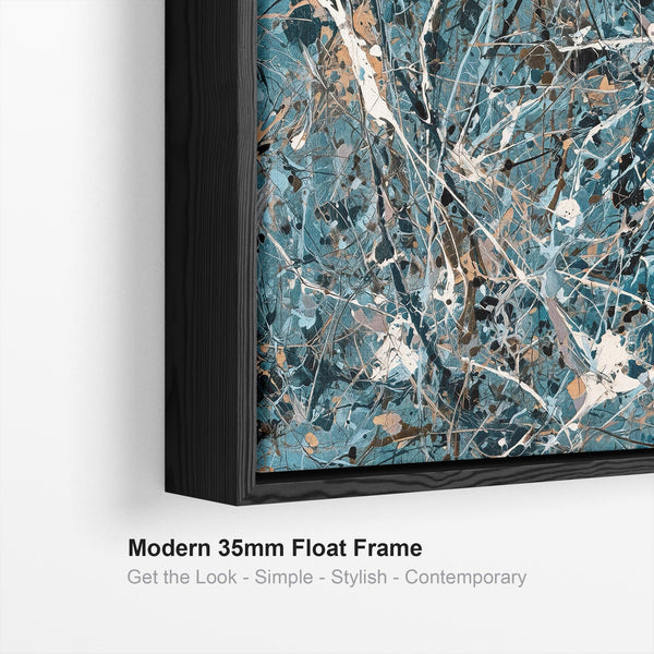 Extra Large Teal Jackson Pollock Inspired Pair Framed Canvases