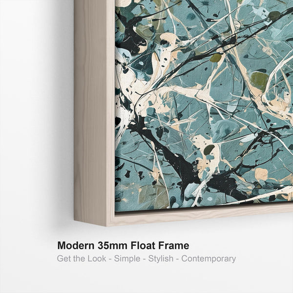 Large Framed Set of 2 Canvas Teal Green Jackson Pollock Style