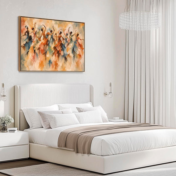 Terracotta Cream Blue Dancers Framed Canvas Art - Flamenco