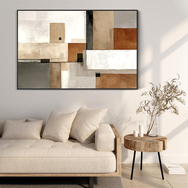 Orange Grey Framed Artwork on Canvas Terracotta Shadows