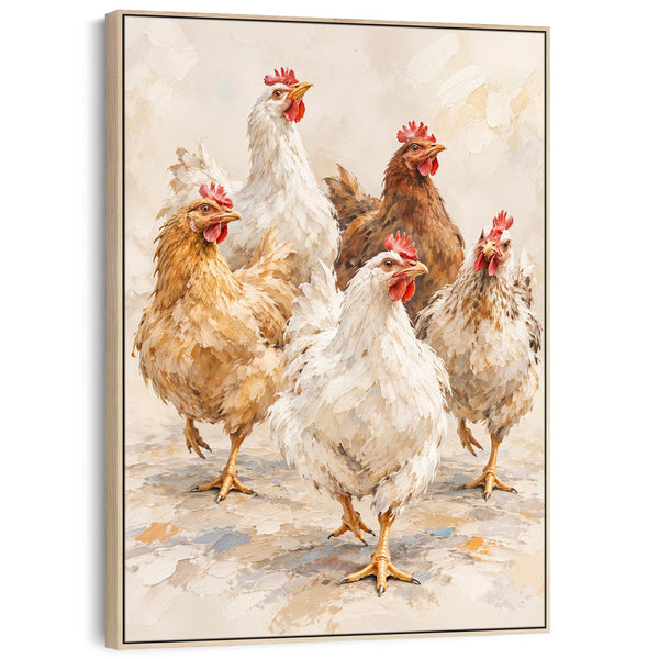 The Brood - Farmyard Hens - Framed Kitchen Wall Art Canvas