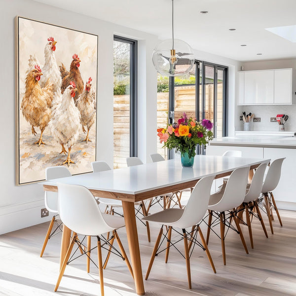 The Brood - Farmyard Hens - Framed Kitchen Wall Art Canvas