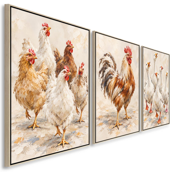 Set of 3 Framed Kitchen Wall Art Canvases - The Committee