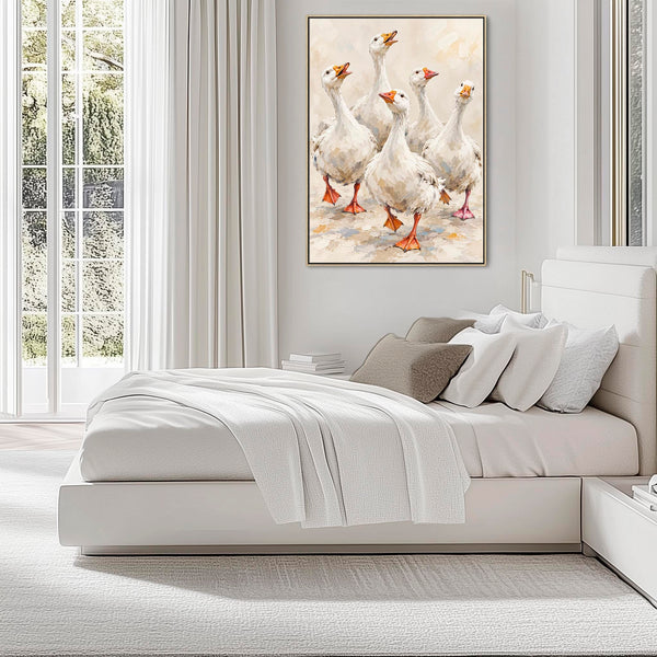 The Gaggle - Farmyard Geese - Framed Kitchen Wall Art Canvases