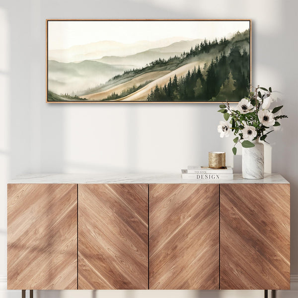 Wide Framed Long Canvas Art Print Tuscan Panorama - Sage Green
