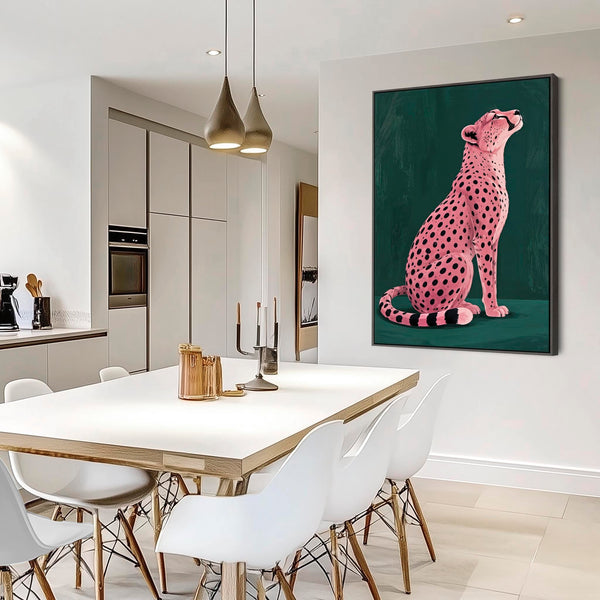 Venus - Pink Cheetah - Emerald Green Unique Framed Canvas Print