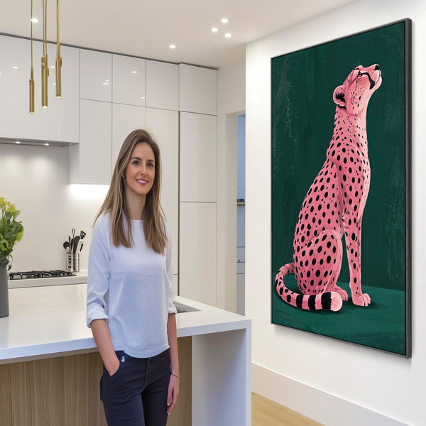 Venus - Pink Cheetah - Emerald Green Unique Framed Canvas Print