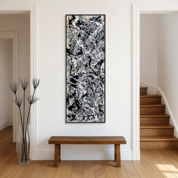 Tall Abstract Hallway Wall Art - Vertical Grey Pollock Style