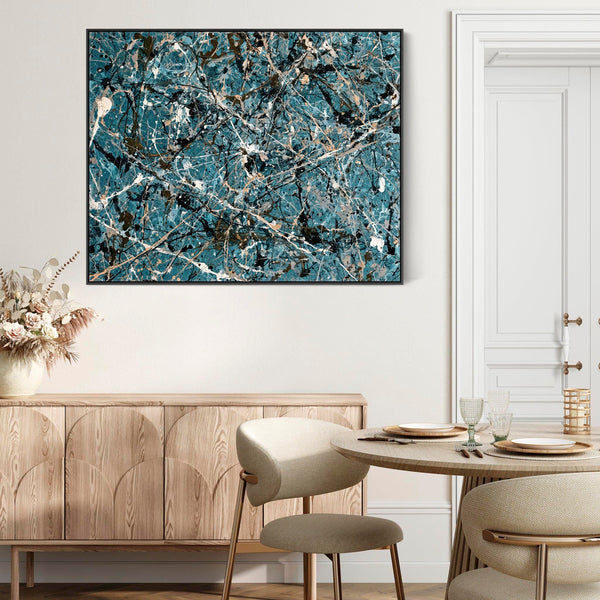 Large Teal Blue Living Room Framed Wall Canvas - Ecstatic