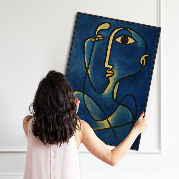 Blue Abstract Framed Canvas Picasso Style - Contemplation
