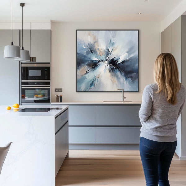 Blue White Abstract Canvas Wall Art XL - Breaking Light