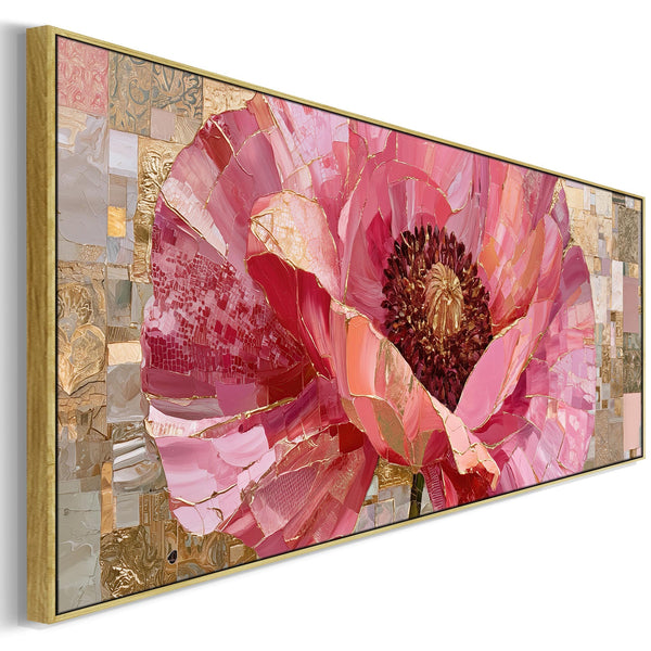 Wide Pink Gold Cream Floral Bedroom Framed Canvas for Over bed