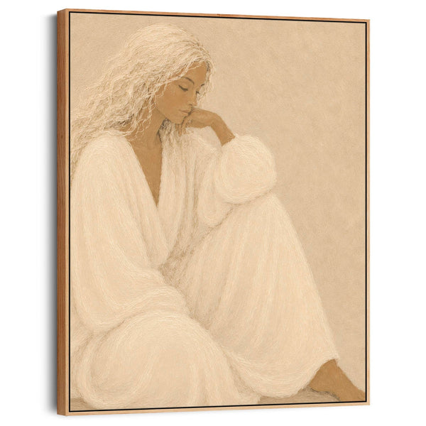 Framed Artwork - Feminine Woman - Thoughtful Elegance 2 - Neutral Beige
