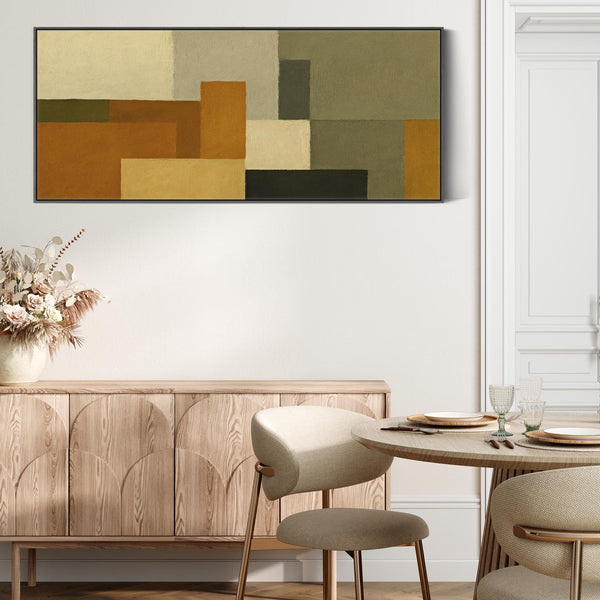 Wide Mustard Green Horizontal Framed Canvas Panoramic - Autumn Ochre