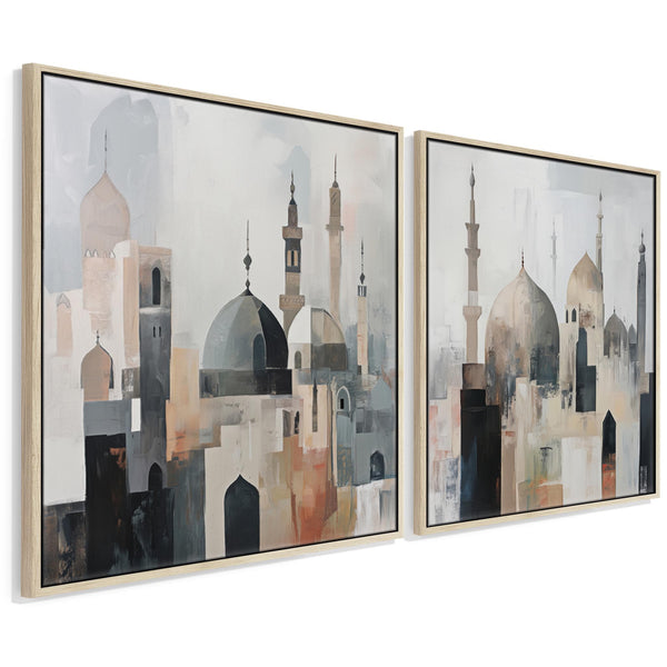 Extra Large Modern Framed Islamic Wall Art Pair - Neutral Grey