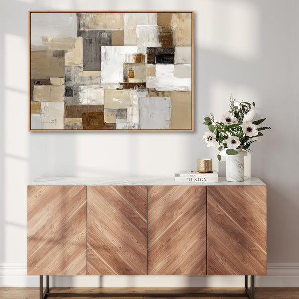 Soft Brown Cream Framed Canvas Picture - Warm Harmony Contrast