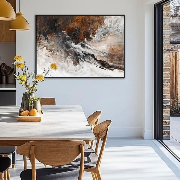 Brown White Wall Art - Walnut Dusk - Framed Abstract Art