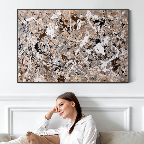 Extra Large Living Room Framed Canvas Neutral Beige Lounge Art
