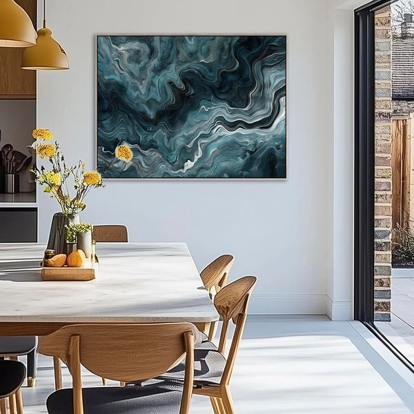 Teal Blue Abstract Framed Canvas Wall Art - Wandering Thoughts