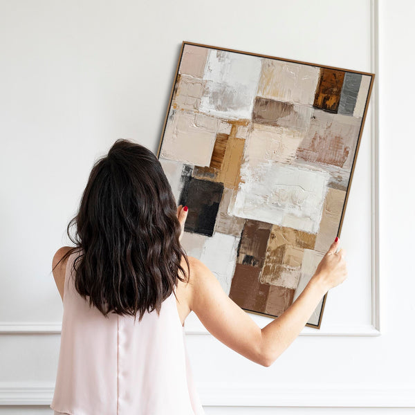 Warm Brown Cream Neutral Canvas Artwork Framed - Timber & Clay