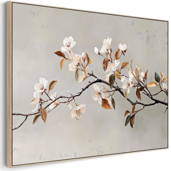 Warm Scandi Neutral Framed Blossom Wall Art for lounge - Tawny
