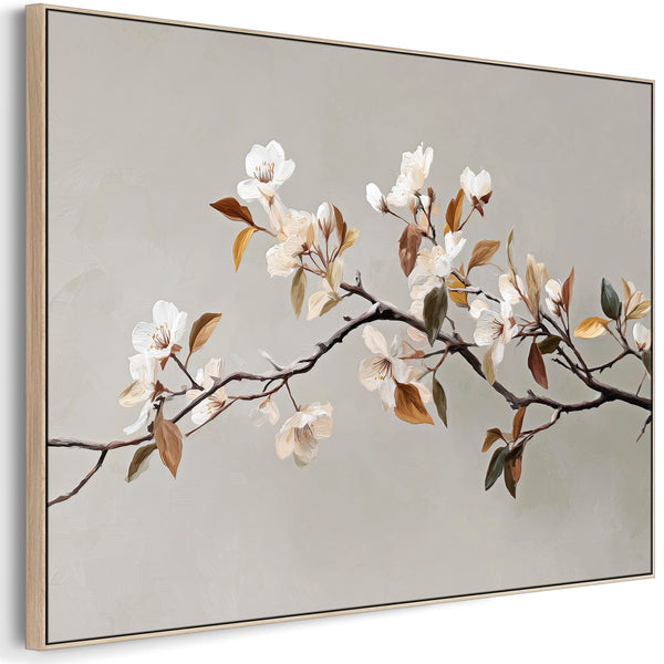 Warm Scandi Neutral Framed Blossom Wall Art for lounge - Tawny