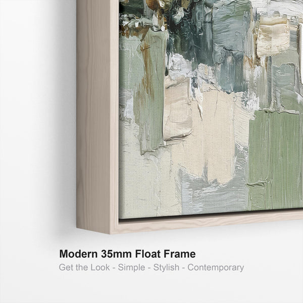 Wide Bedroom Wall Art Canvas - Green White Abstract - over Bed