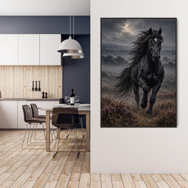 Black Running Friesian Horse Framed Canvas - Homeward Bound