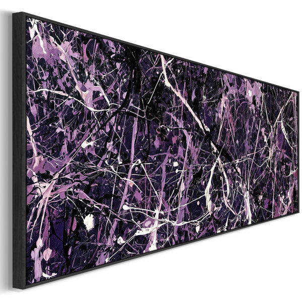 Wide Deep Purple Aubergine Framed Canvas Jackson Pollock Style