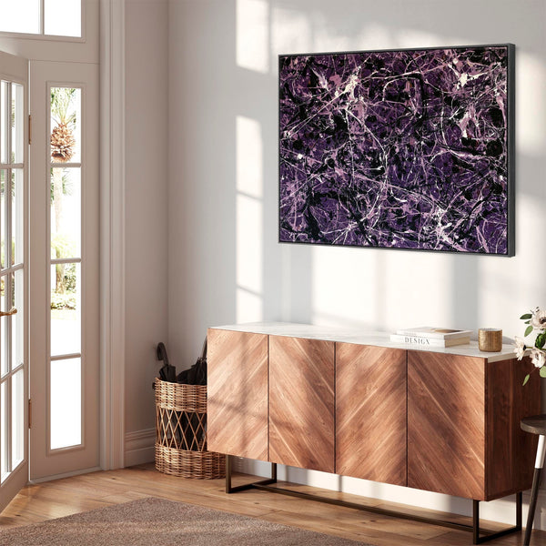 Large Framed Canvas Art XL - Dark Purple Jackson Pollock Style