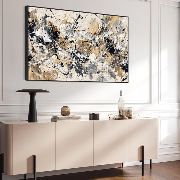 Extra Large Living Room Framed Canvas Neutral Black Lounge Art