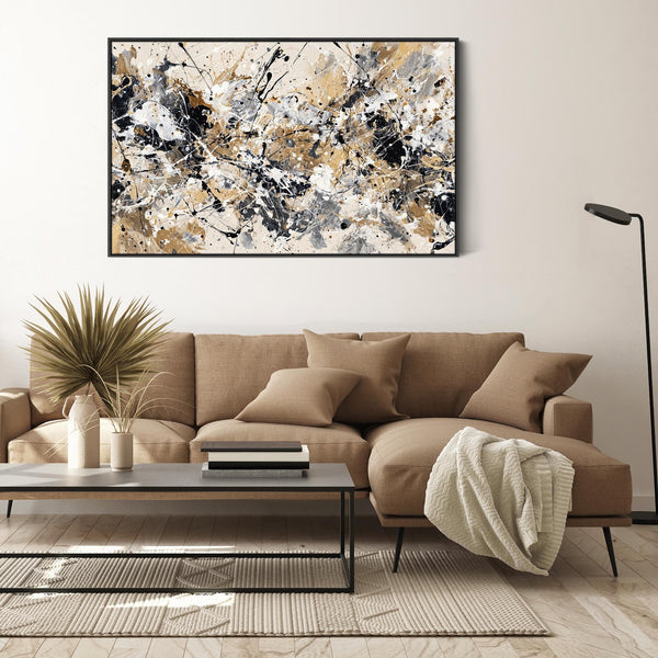 Extra Large Living Room Framed Canvas Neutral Black Lounge Art